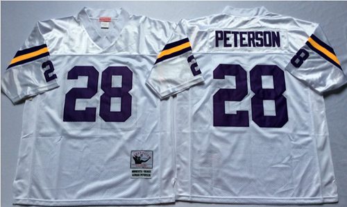 Mitchell And Ness Vikings #28 Adrian Peterson White Throwback Stitched NFL Jersey - Click Image to Close